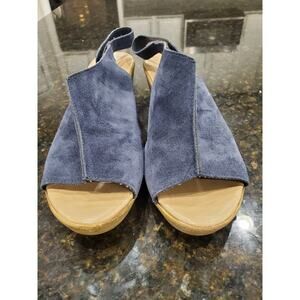 A Giannetti Women's Shoes Sandals Wedge Size 9 Blue Suede Open Toe Sling Back